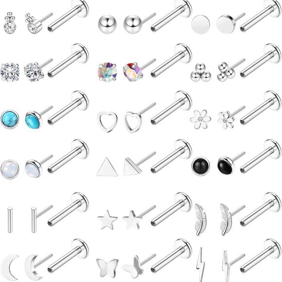 Jewelry - 20G Threadless Flat Back Nose Earrings for Women Men Hypoallergenic Steel Jewelr